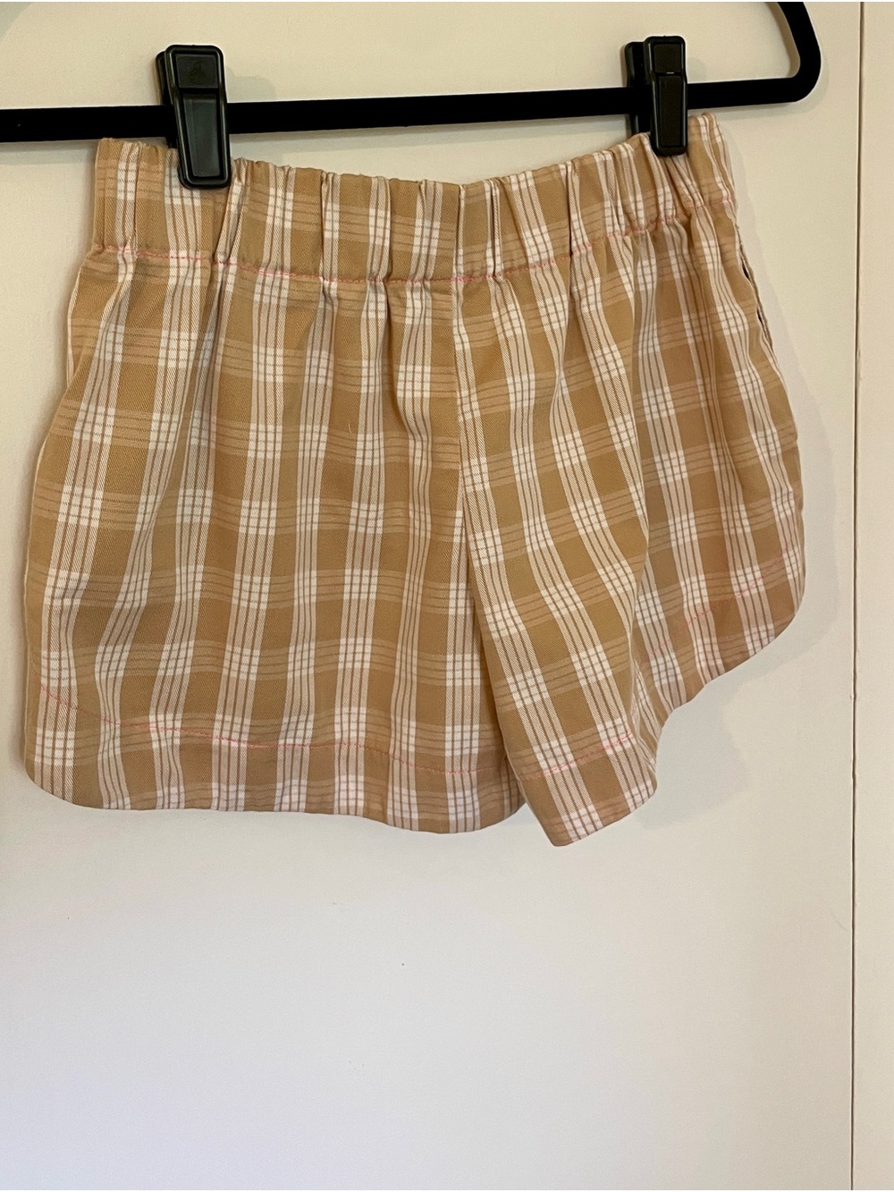 Beige Palaka handmade Women's Elastic-Waist Shorts